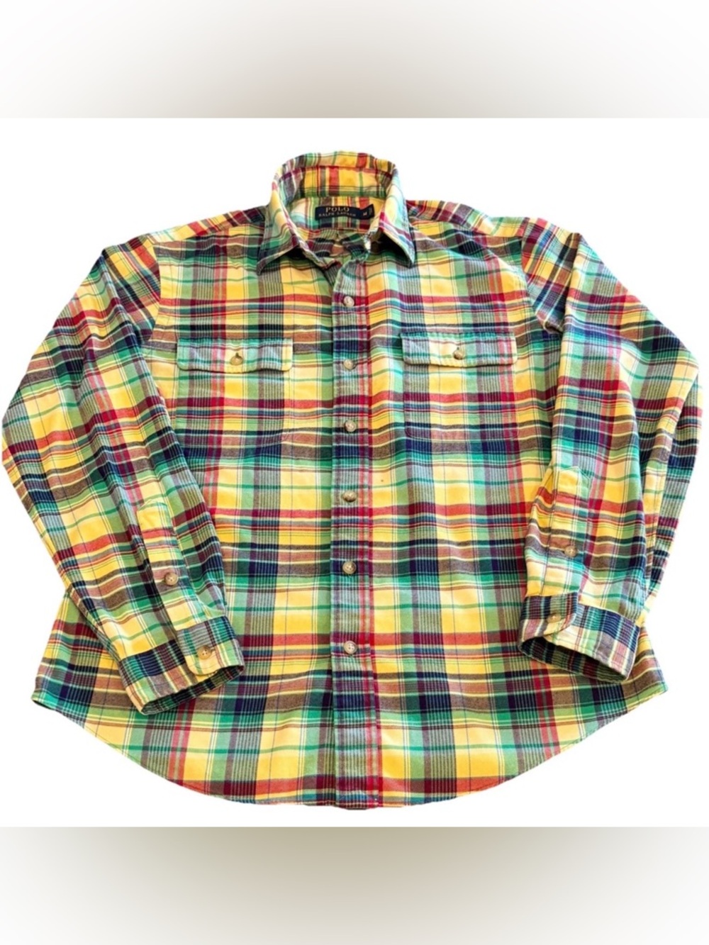 Polo Ralph Lauren Plaid Long Sleeve Button Up Medium 100% Cotton Colorful Spring
